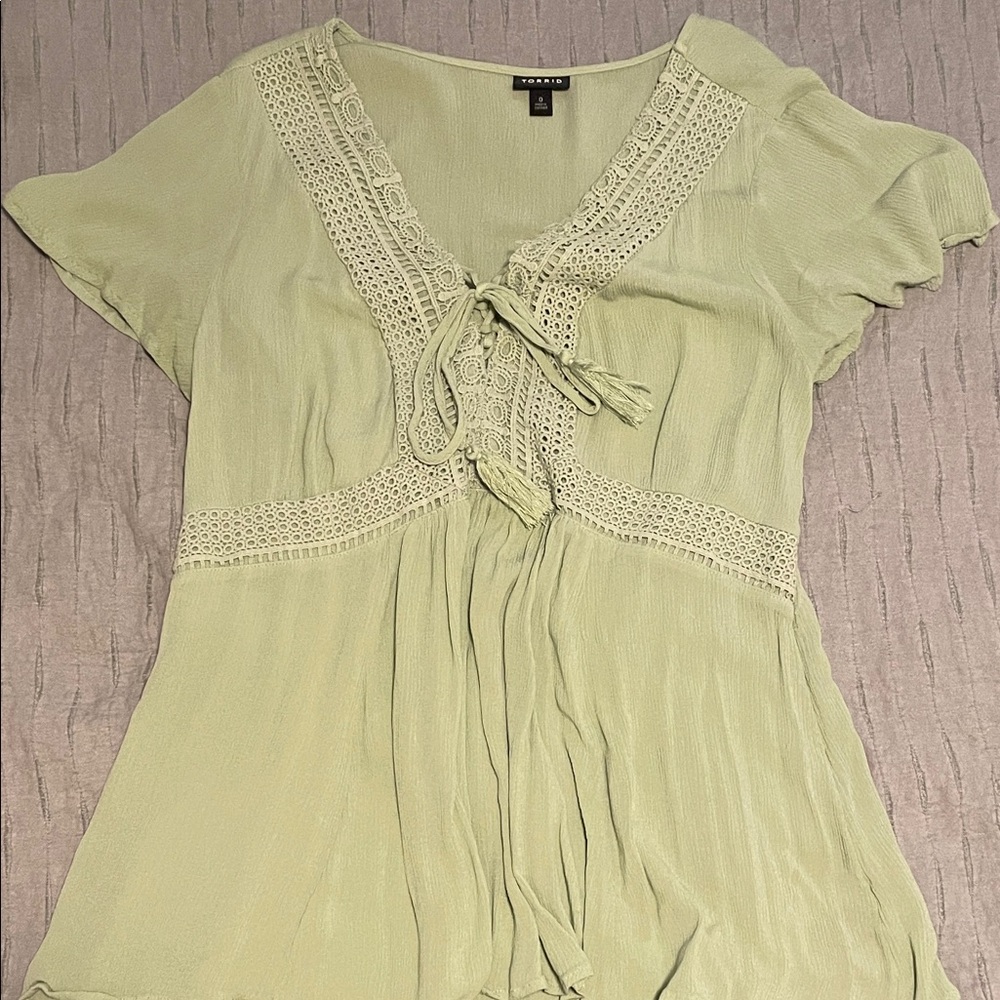 Torrid Light Green Crochet Detail Blouse